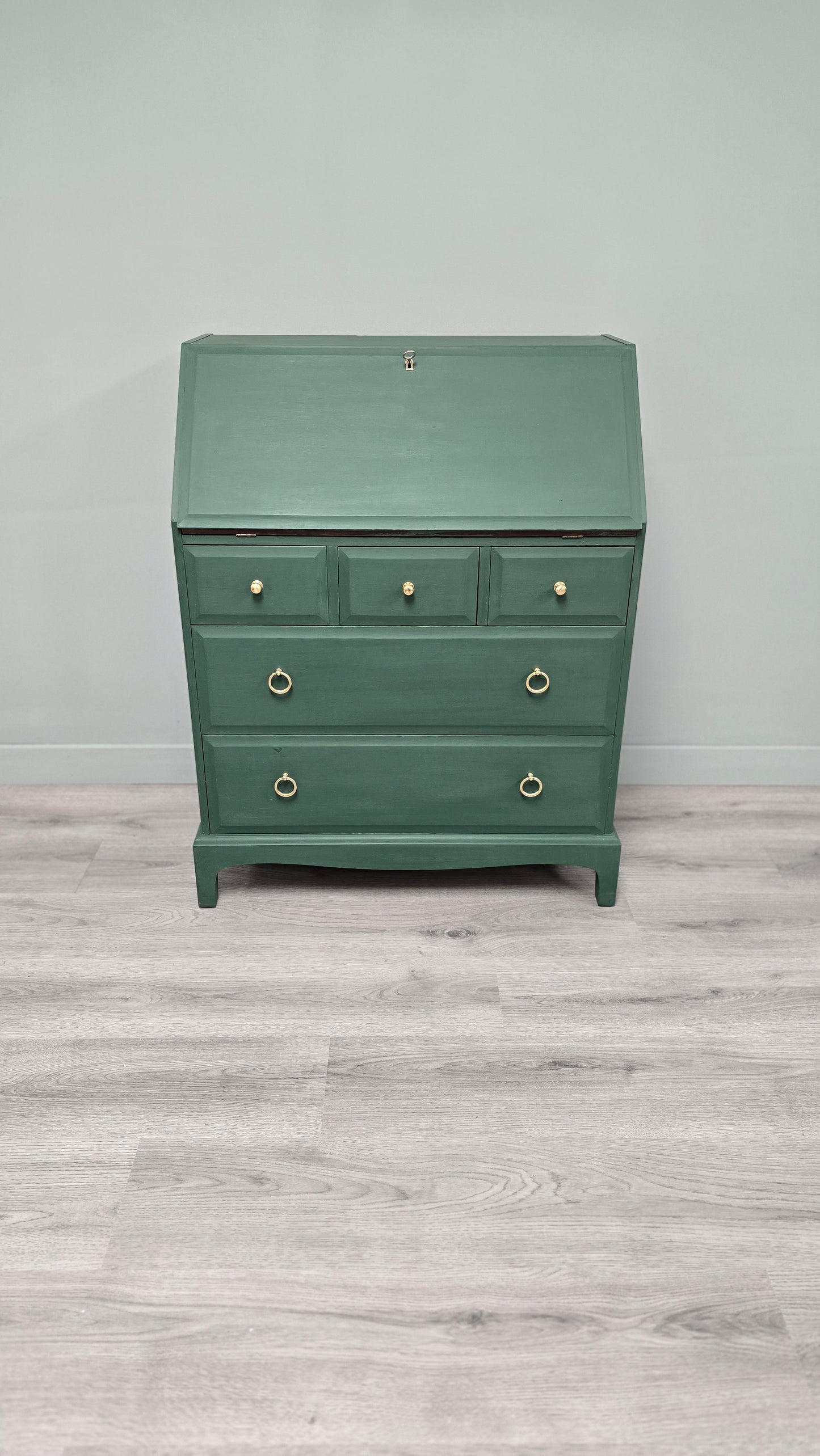 Stag Writing Bureau In Amsterdam Green With 5 Drawers