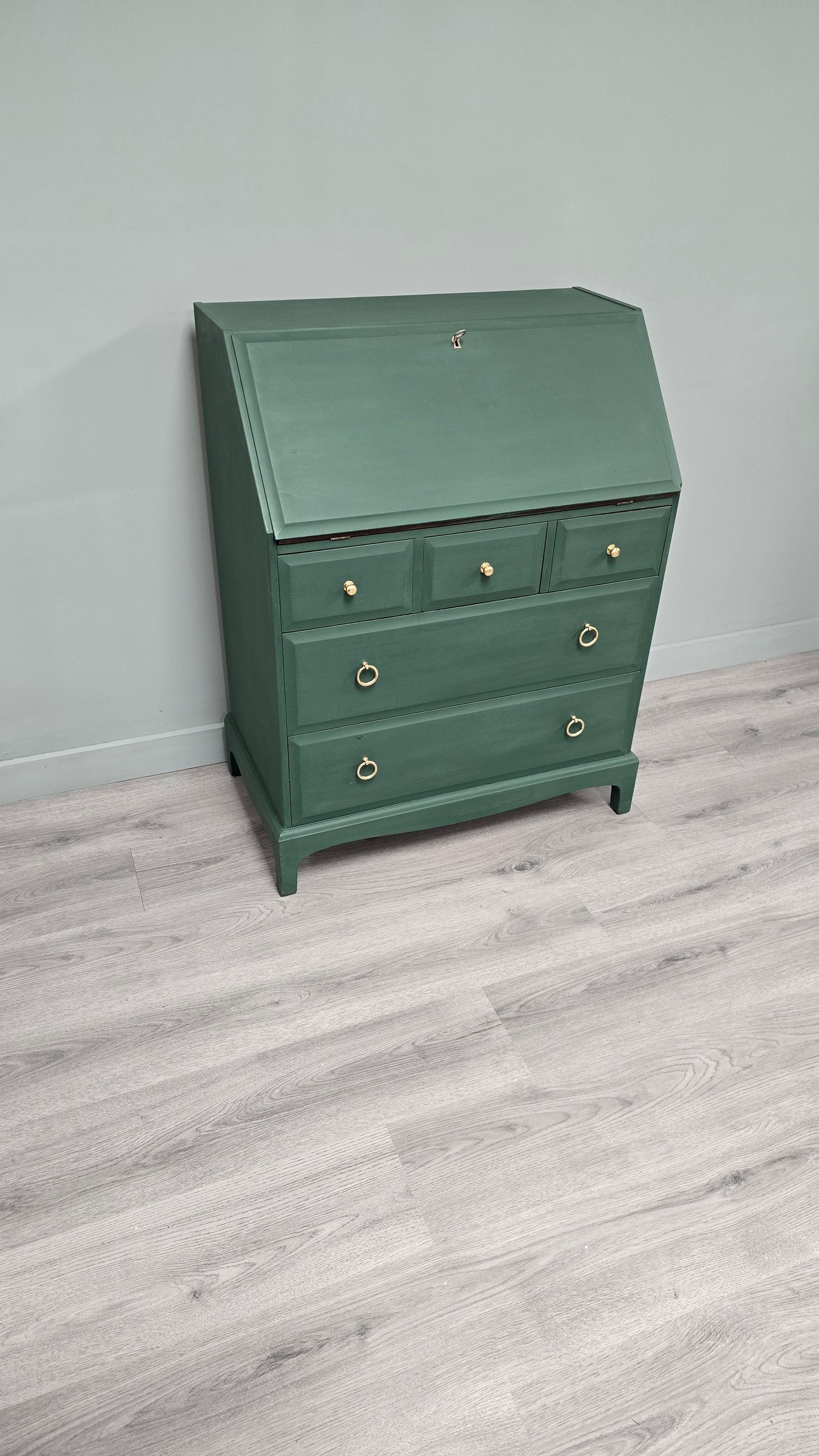 Stag Writing Bureau In Amsterdam Green With 5 Drawers