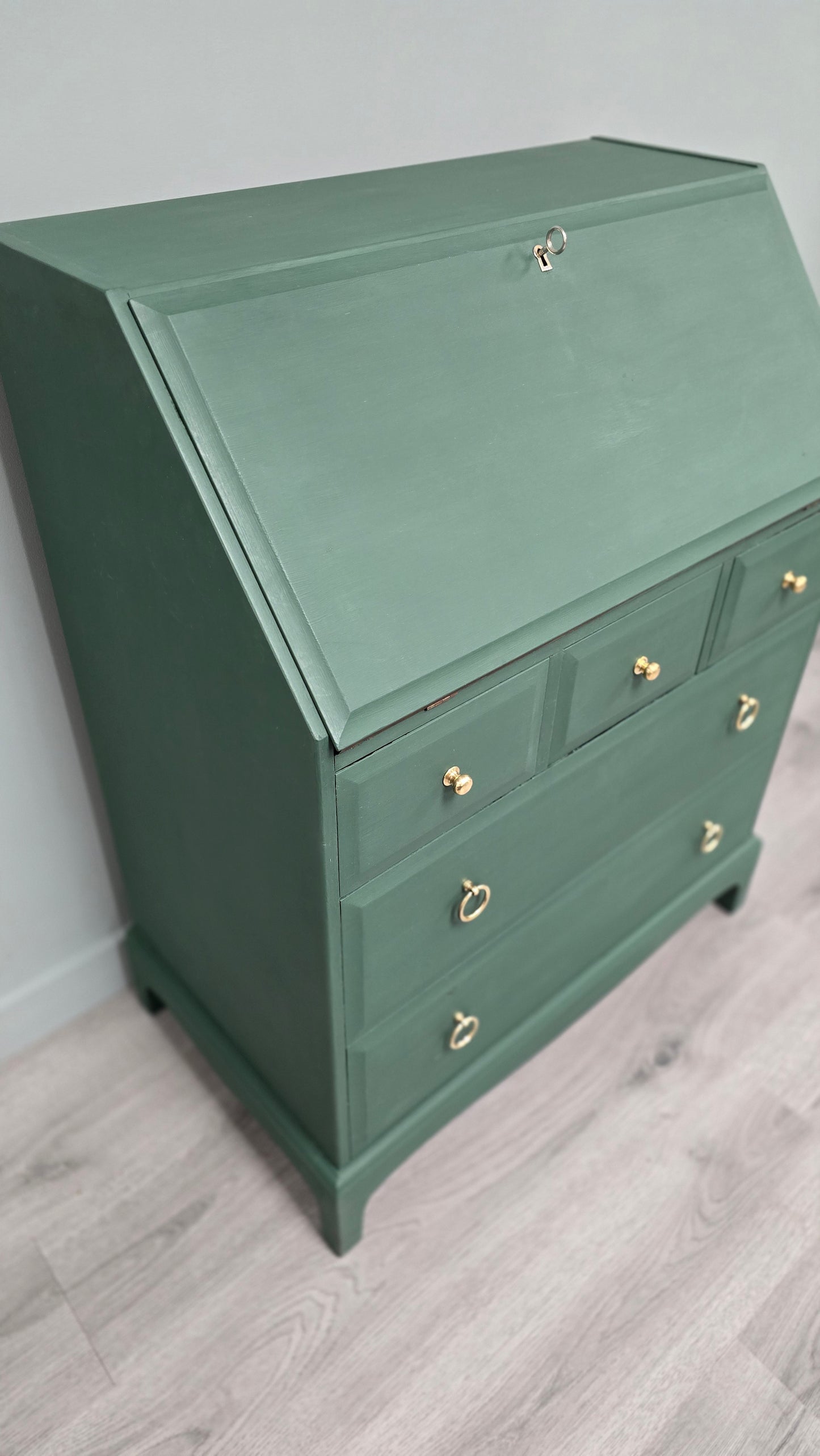 Stag Writing Bureau In Amsterdam Green With 5 Drawers