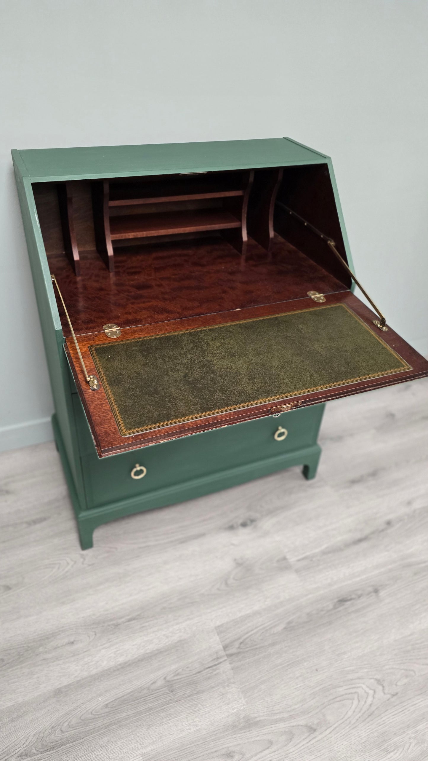 Stag Writing Bureau In Amsterdam Green With 5 Drawers