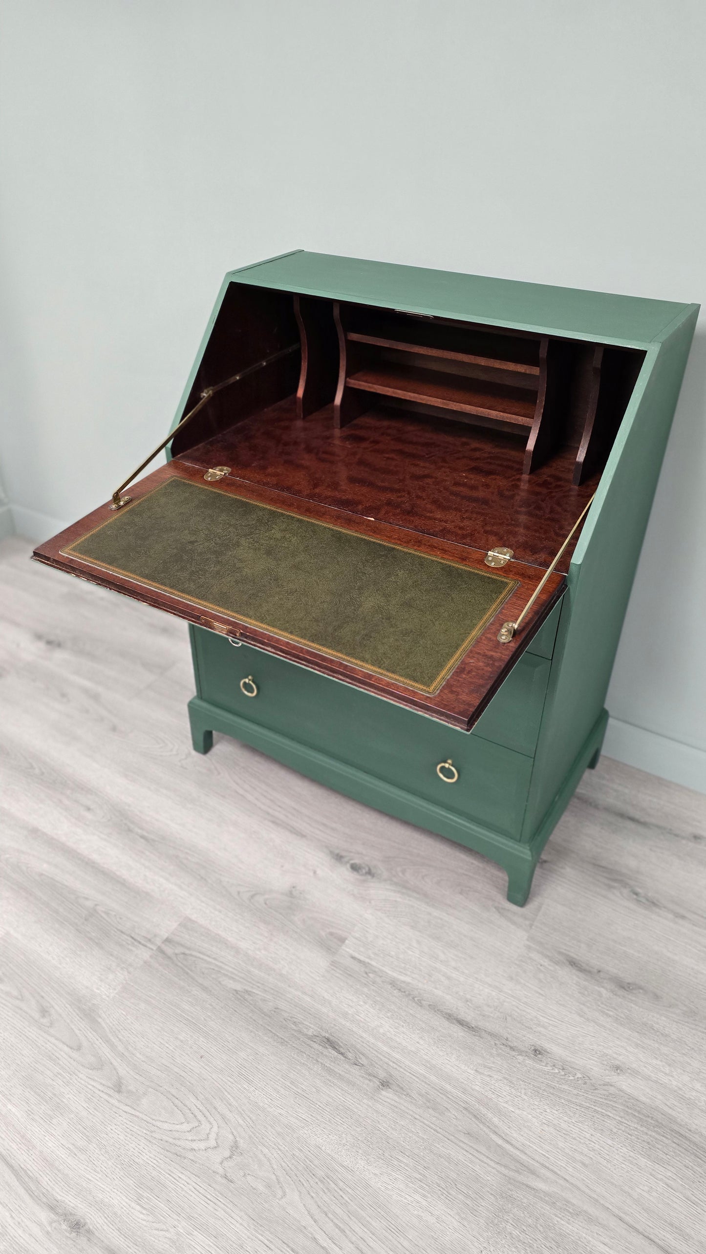 Stag Writing Bureau In Amsterdam Green With 5 Drawers