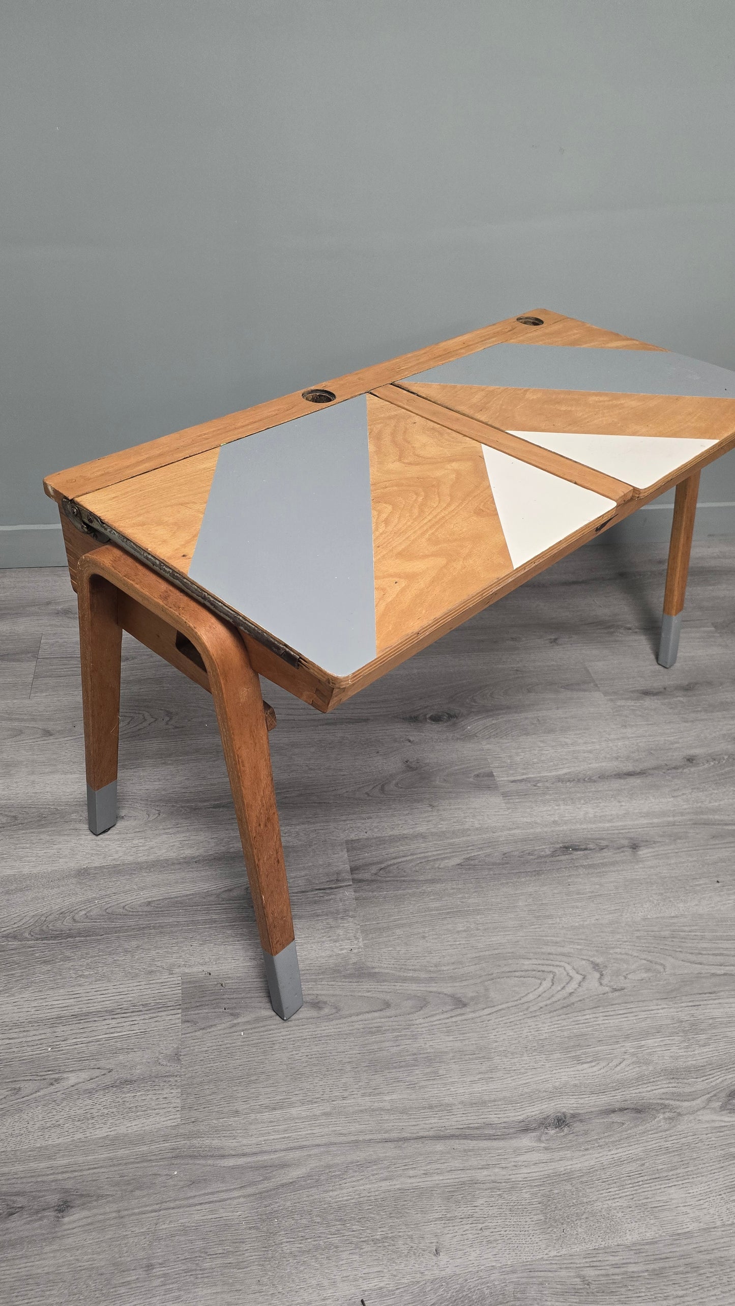 Vintage Beech School Desk with Chairs