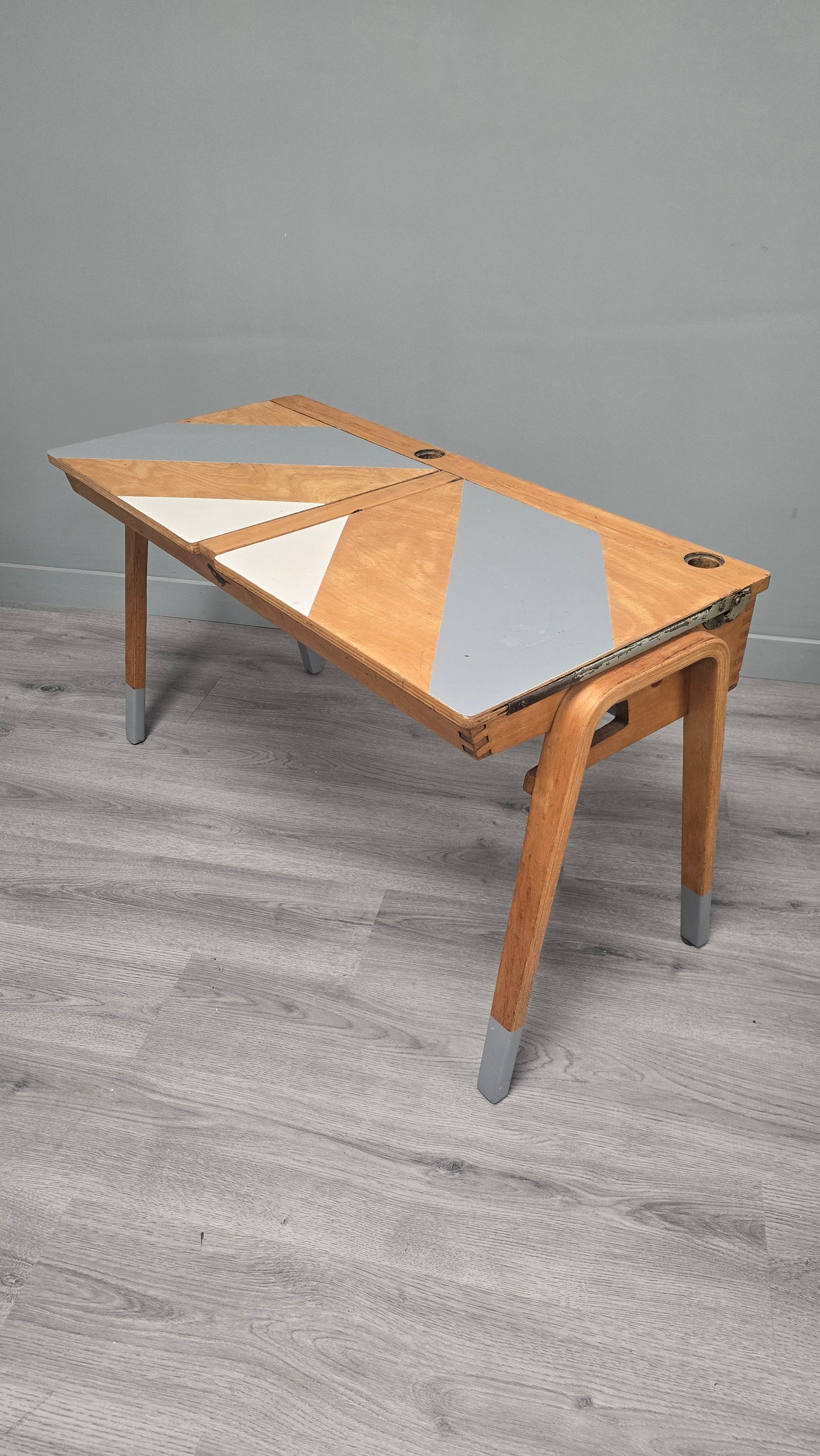 Vintage Beech School Desk with Chairs
