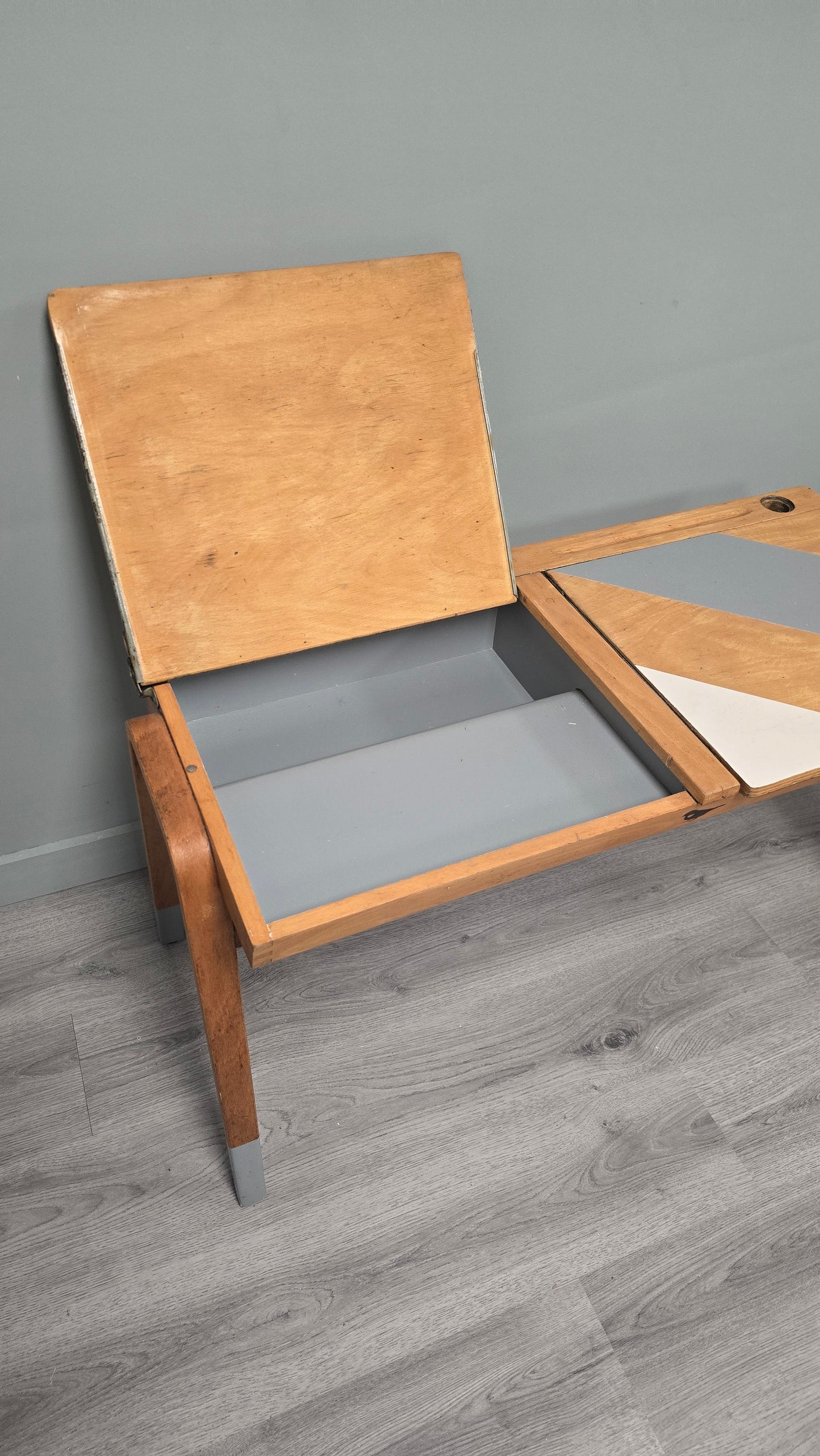 Vintage Beech School Desk with Chairs