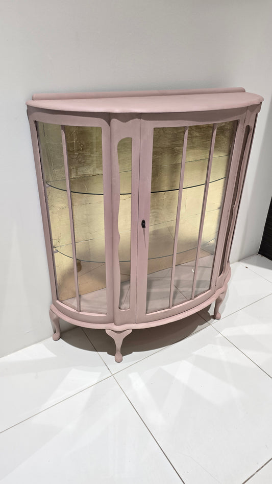 Jaipur pink and Gold Glass display Cabinet