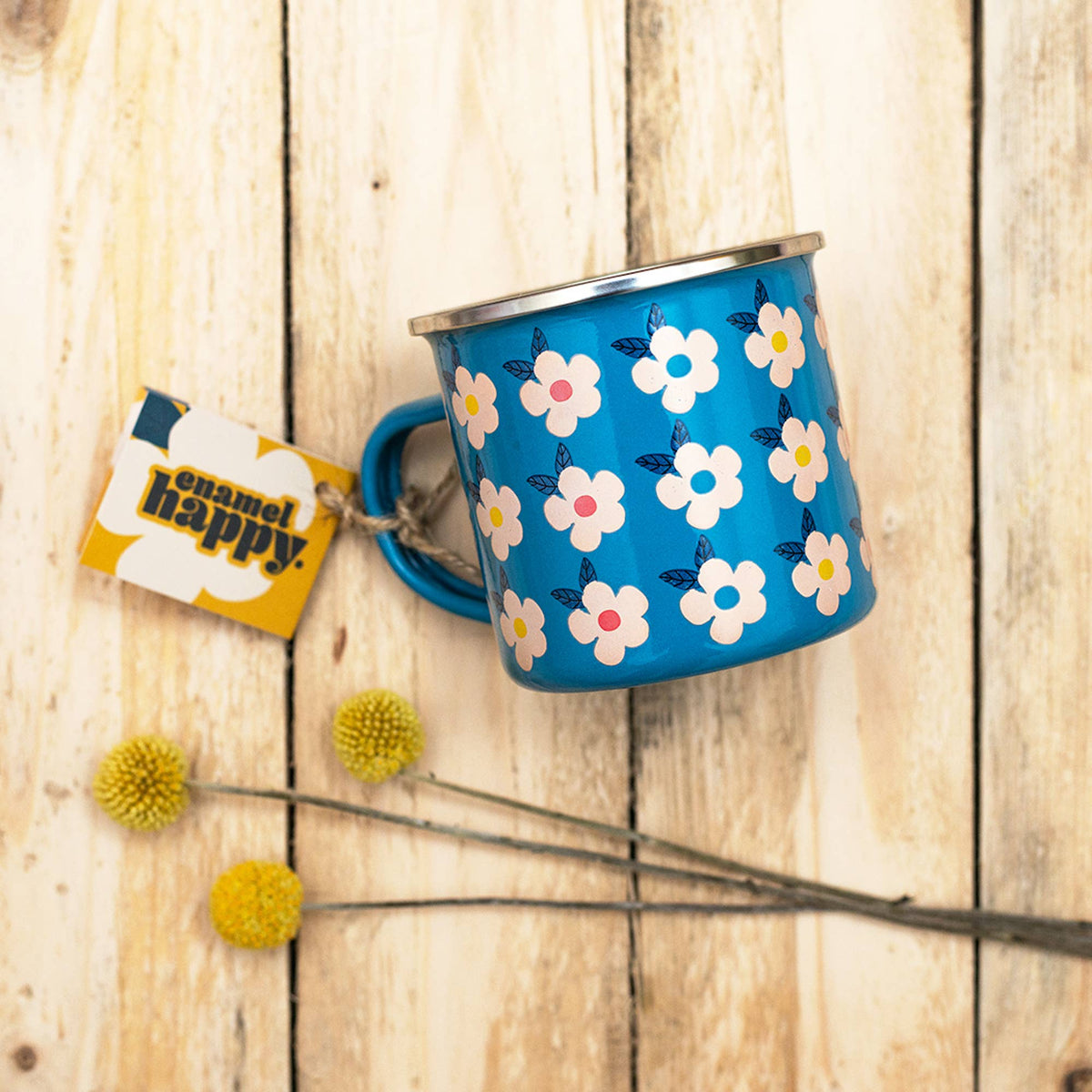 Retro Floral Enamel Camping Mug | Rose Pink | Enamelware