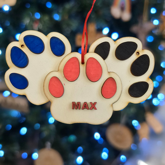 Personalised Dog paw bauble Christmas Decoration