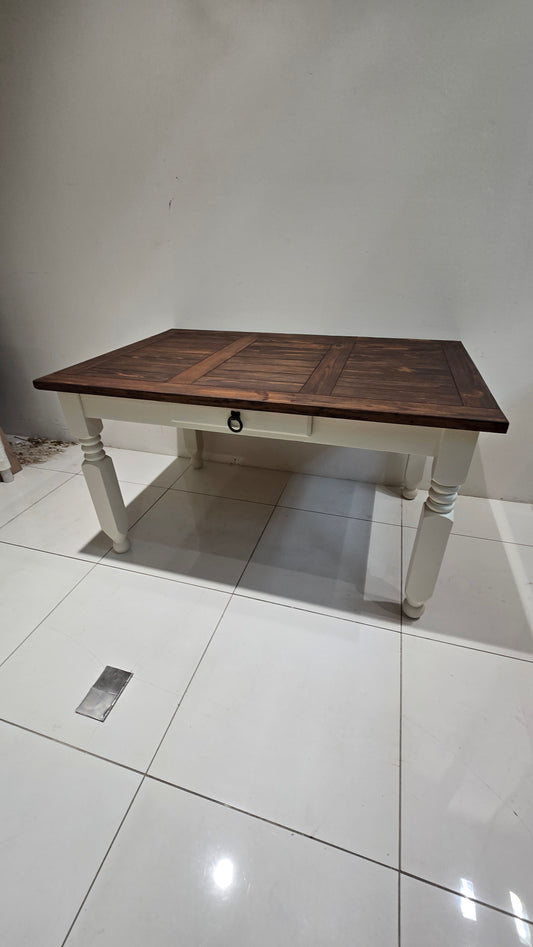 Dining table wimborne white and cocoa stained top