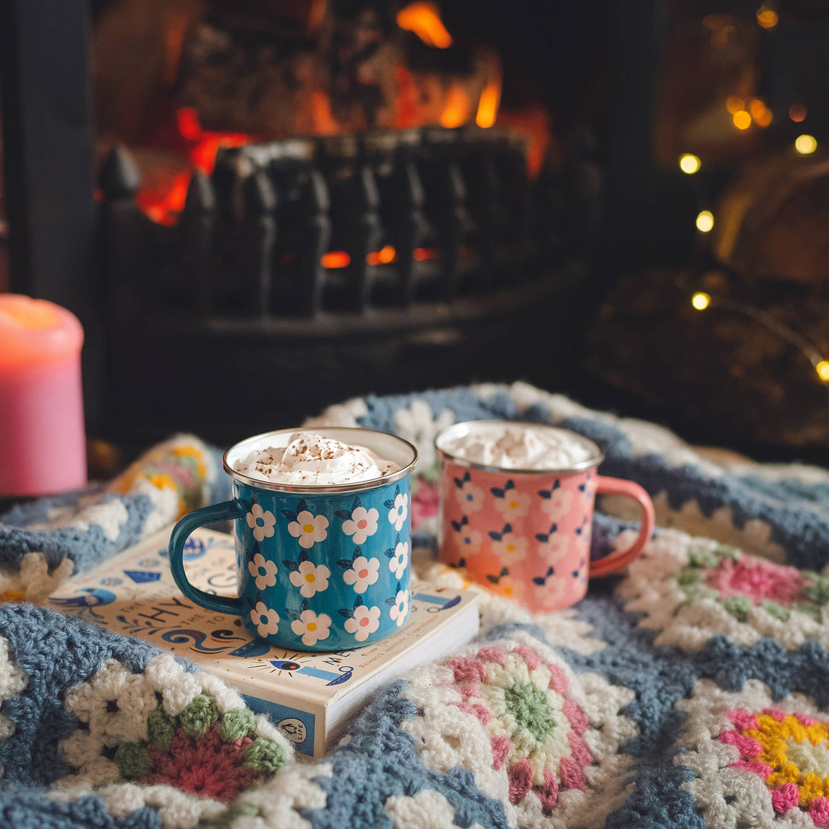 Retro Floral Enamel Camping Mug | Ocean Blue | Enamelware