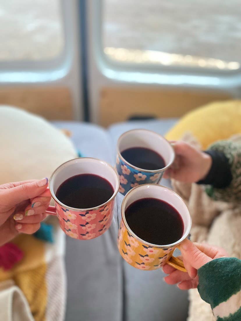 Retro Floral Enamel Camping Mug | Ocean Blue | Enamelware