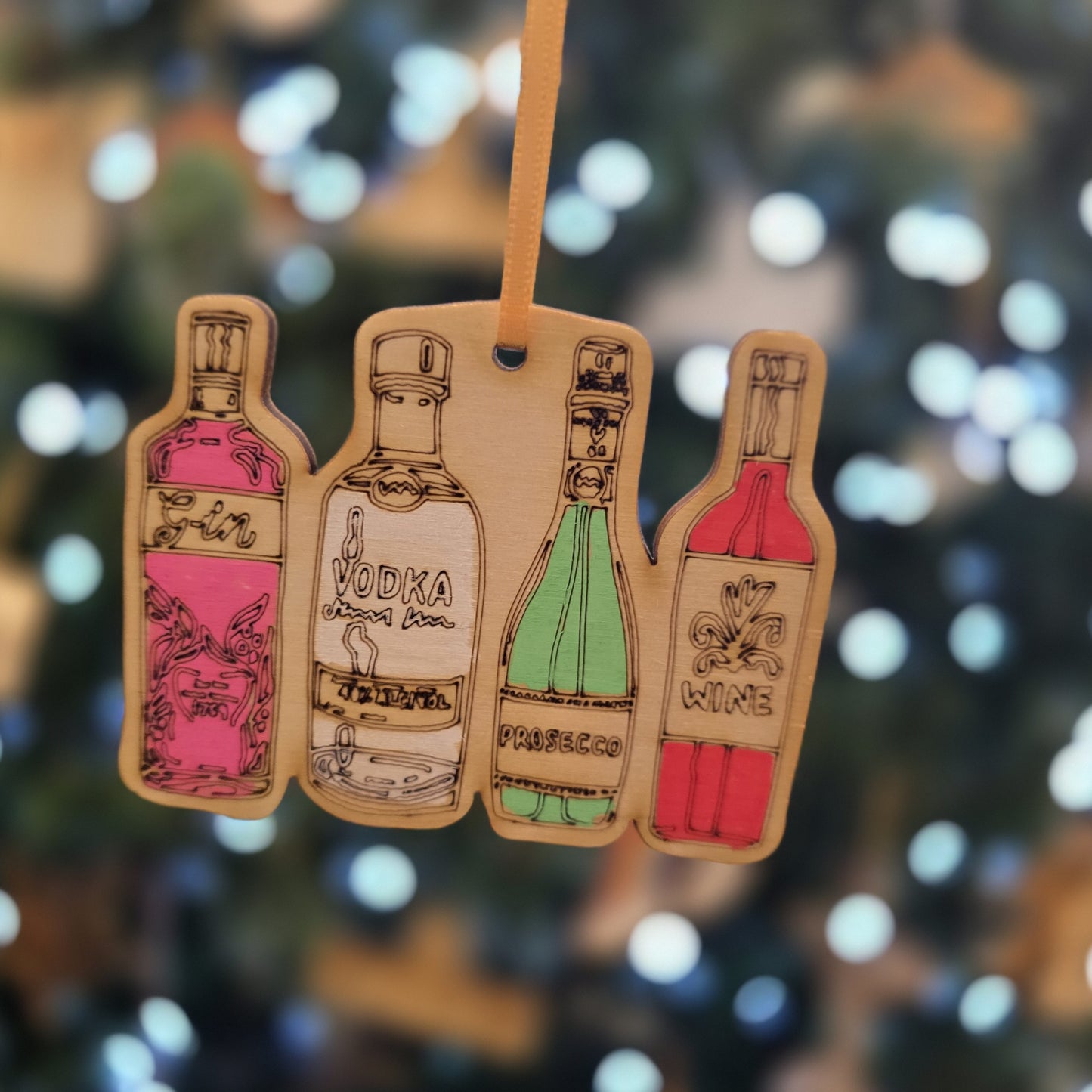 bevvie Christmas Decoration Gin, Vodka, Prosecco and Wine bottle bauble