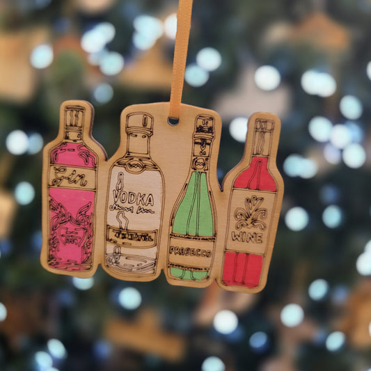 bevvie Christmas Decoration Gin, Vodka, Prosecco and Wine bottle bauble