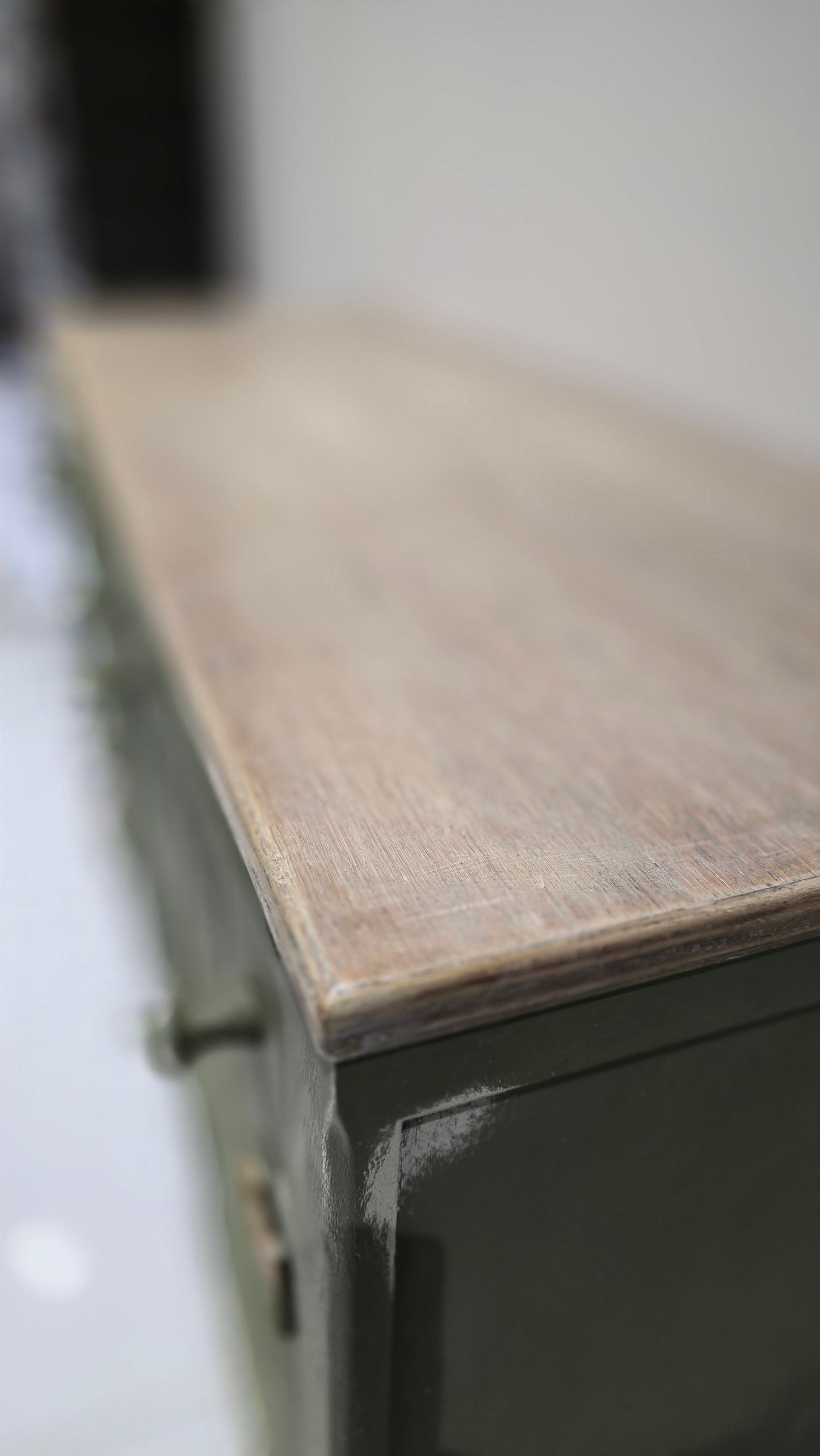 Vintage Olive Sideboard with Whitewashed Top & Gold Accents