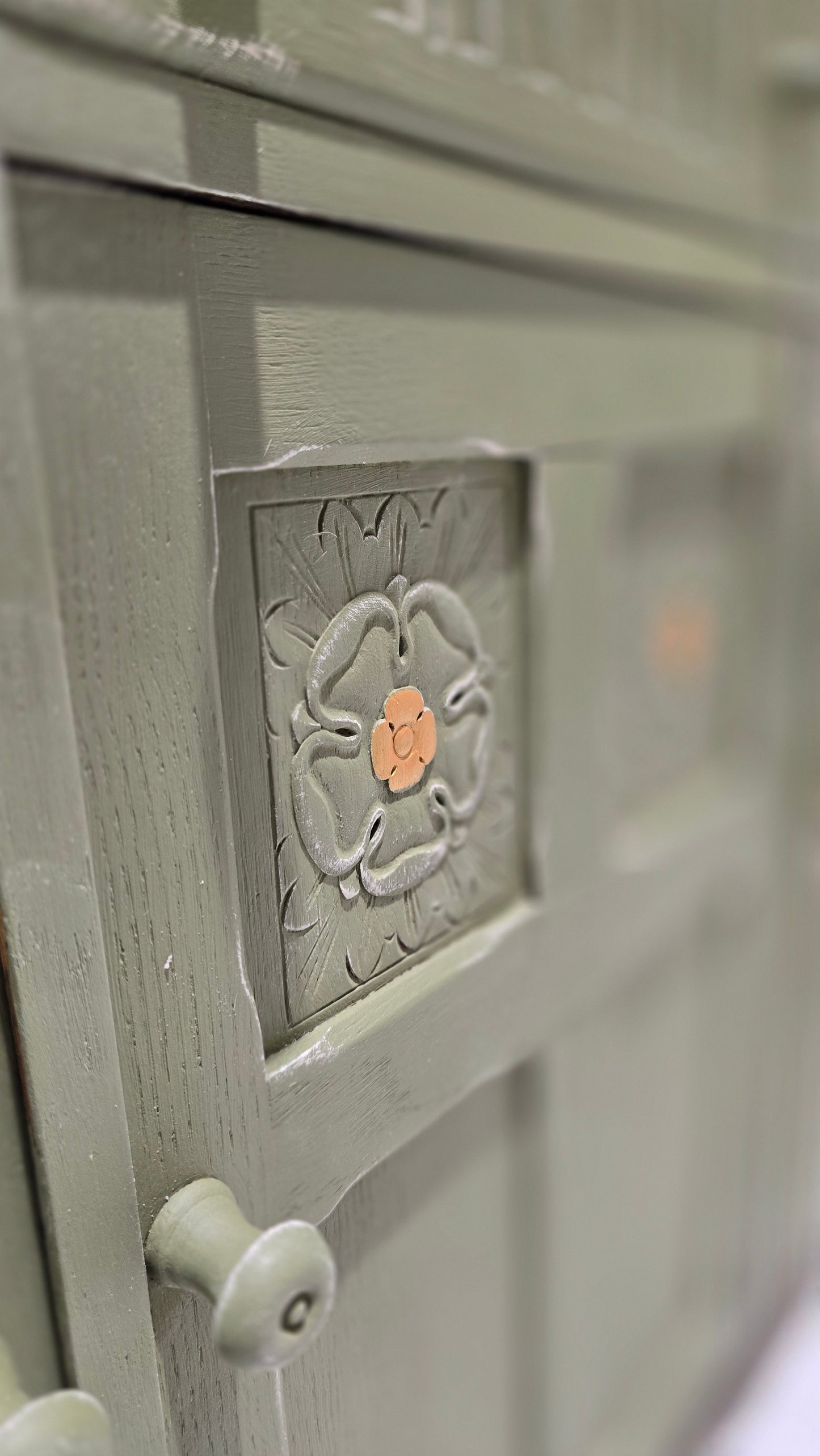 Vintage Olive Sideboard with Whitewashed Top & Gold Accents