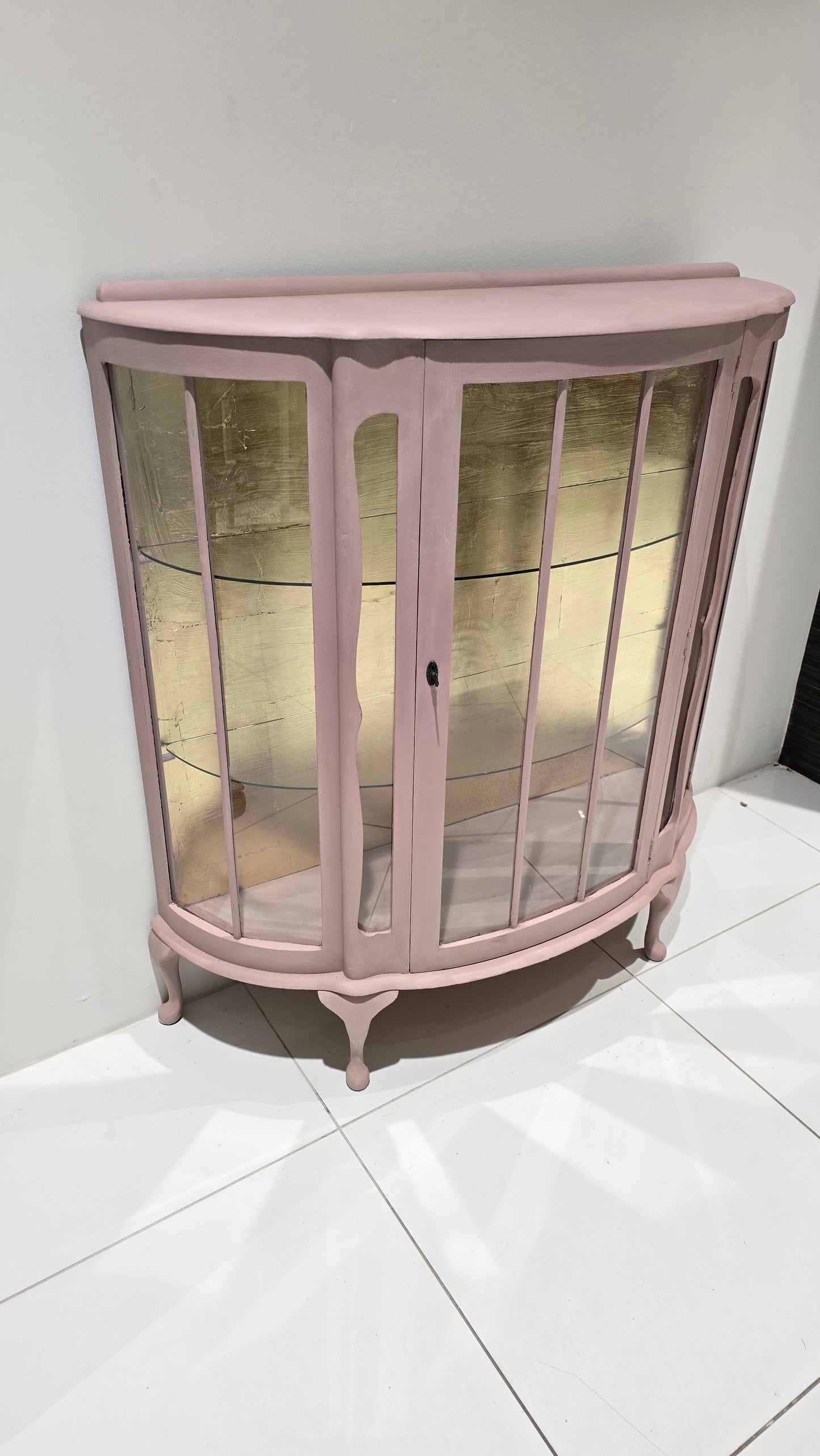 Jaipur pink and Gold Glass display Cabinet