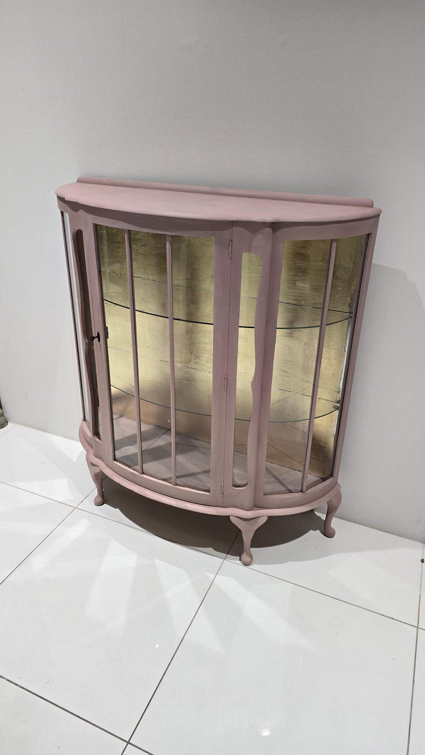 Jaipur pink and Gold Glass display Cabinet