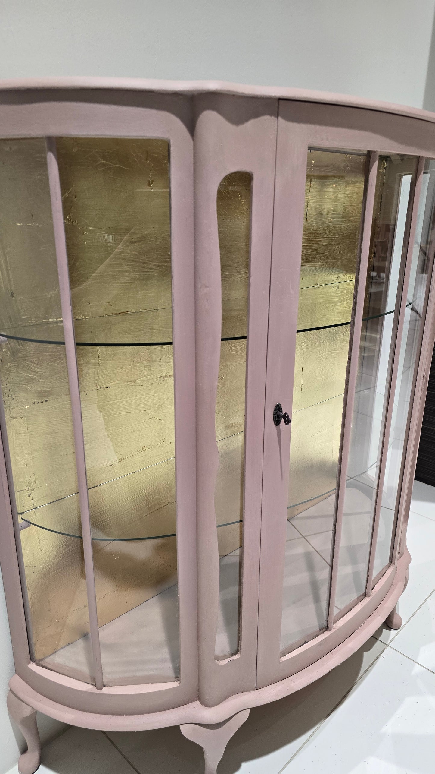 Jaipur pink and Gold Glass display Cabinet
