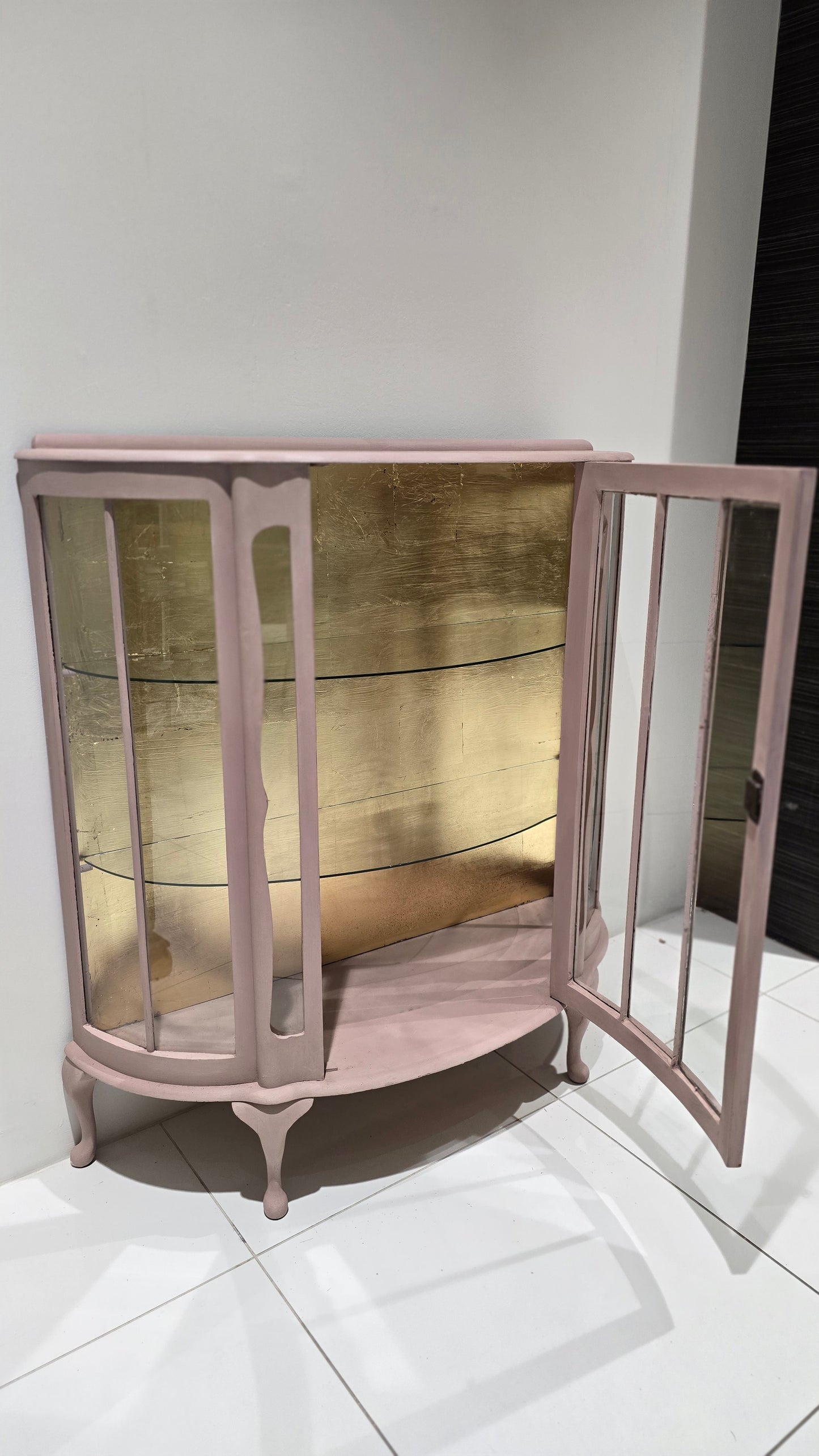 Jaipur pink and Gold Glass display Cabinet