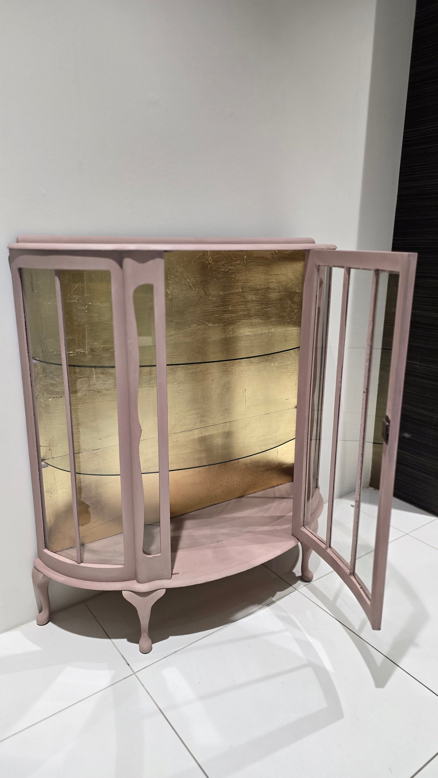 Jaipur pink and Gold Glass display Cabinet