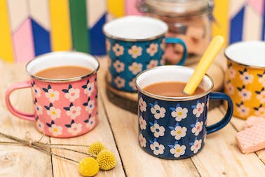 Retro Floral Enamel Camping Mug | Rose Pink | Enamelware