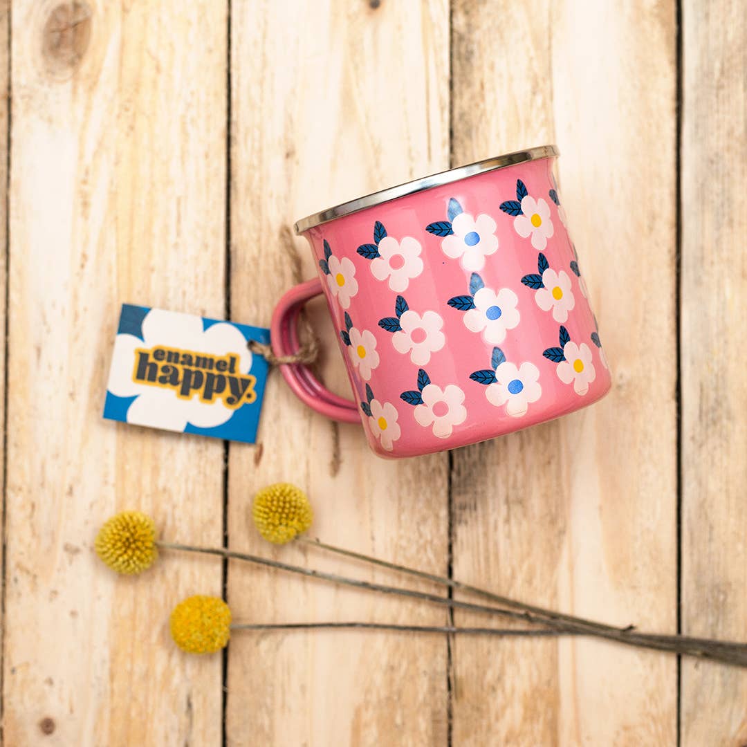 Retro Floral Enamel Camping Mug | Ocean Blue | Enamelware