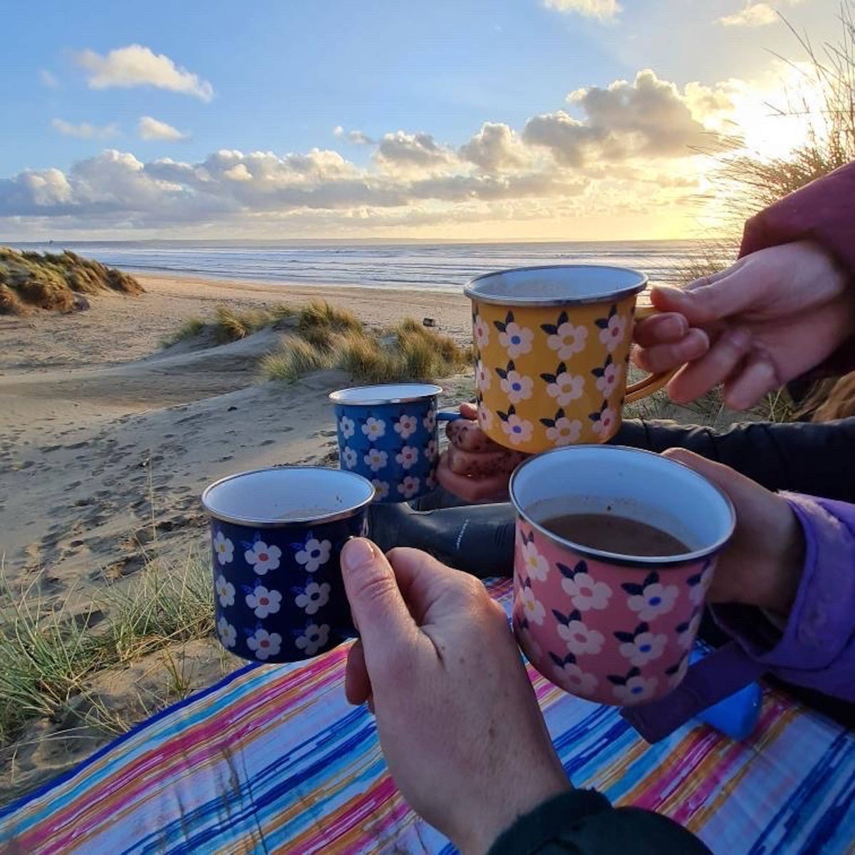 Retro Floral Enamel Camping Mug | Ocean Blue | Enamelware