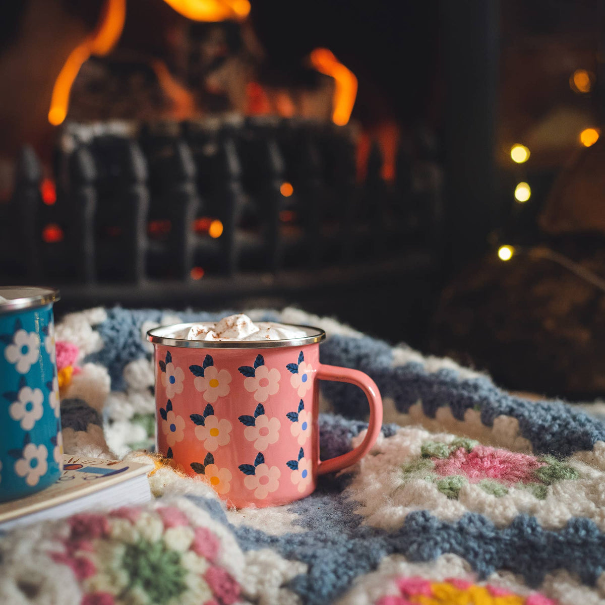 Retro Floral Enamel Camping Mug | Rose Pink | Enamelware
