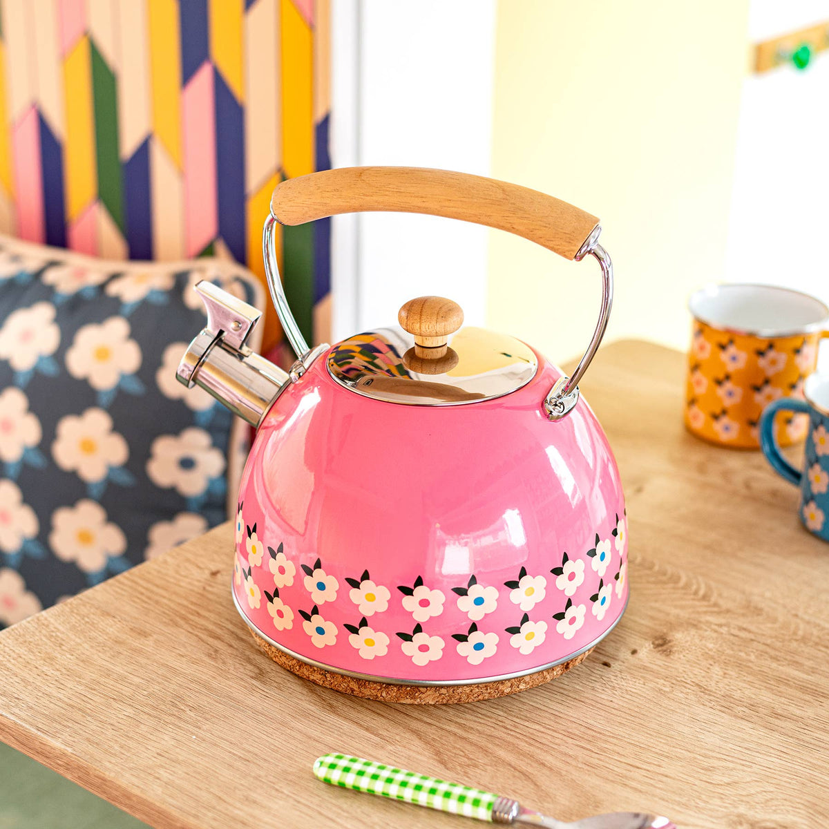 Whistling Kettle Stove Top | Tea Pot Pink Colourful Home