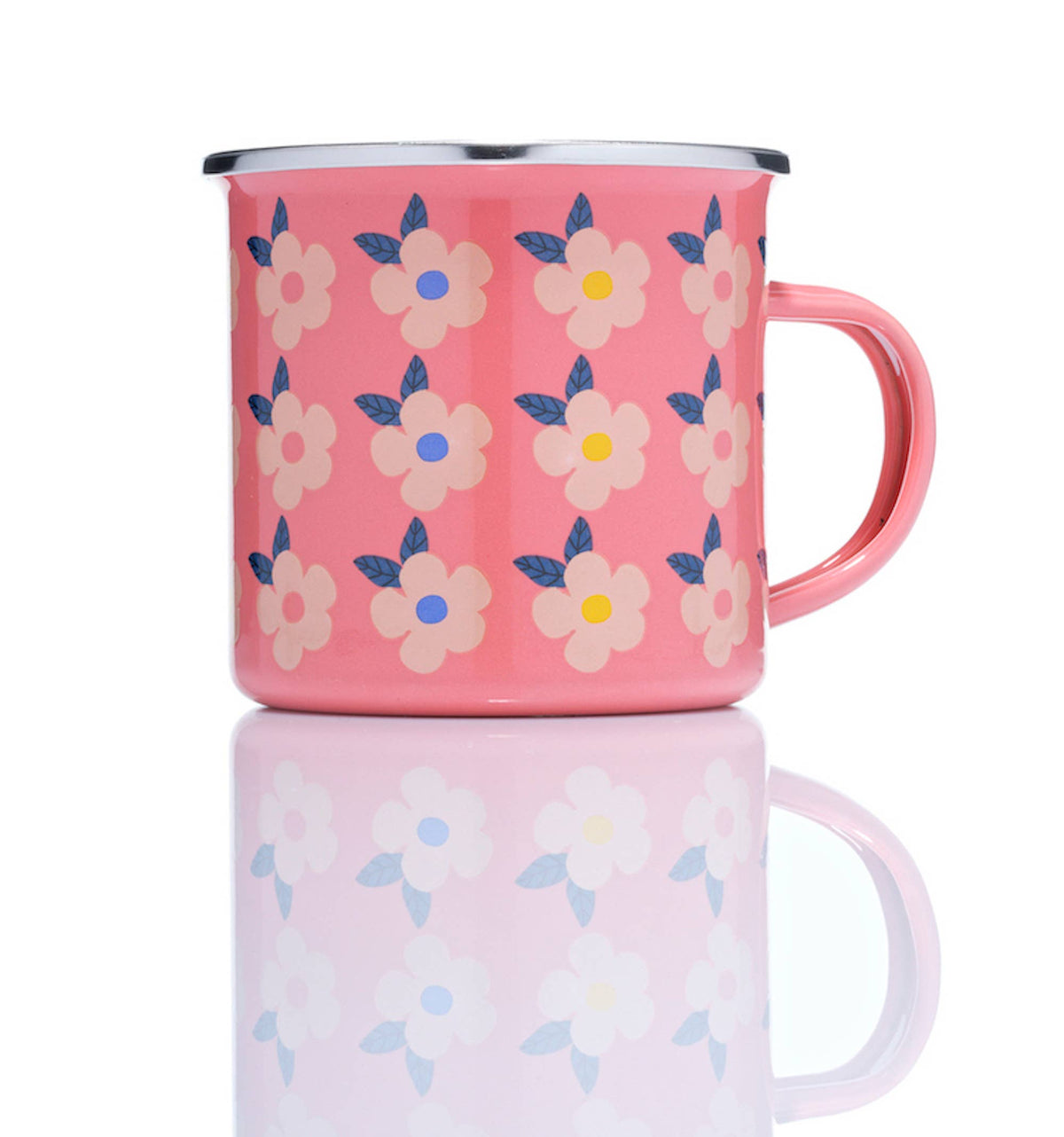Retro Floral Enamel Camping Mug | Rose Pink | Enamelware