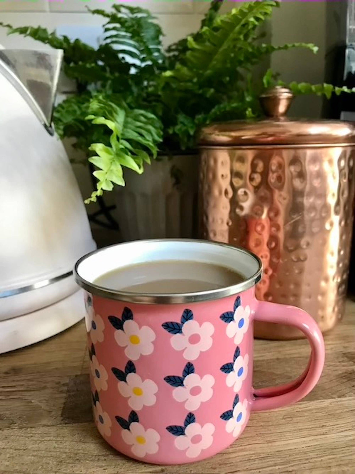 Retro Floral Enamel Camping Mug | Rose Pink | Enamelware