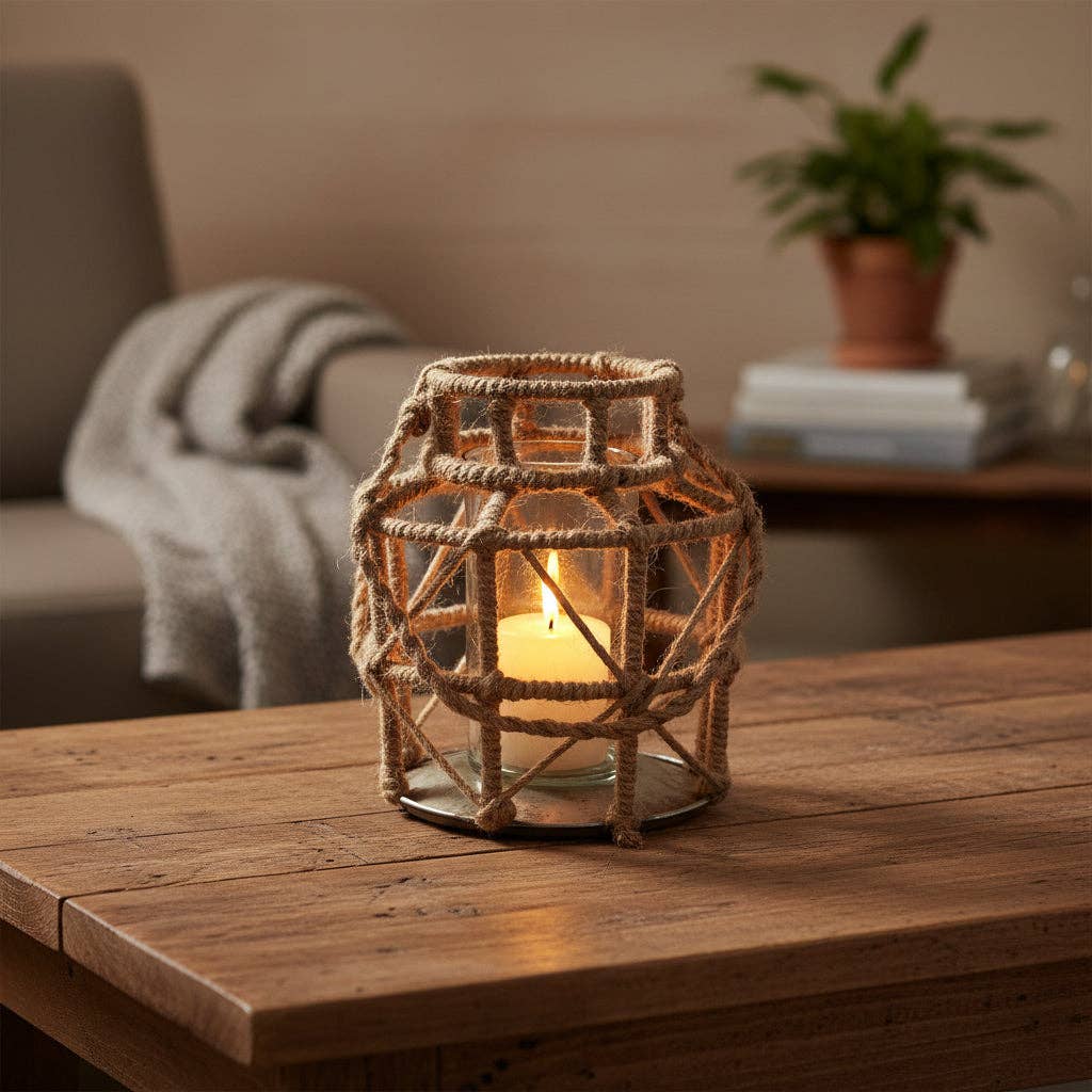 Rustic Hanging Lantern with Jute Outlet