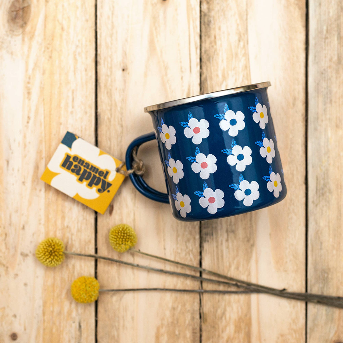 Retro Floral Enamel Camping Mug | Ocean Blue | Enamelware