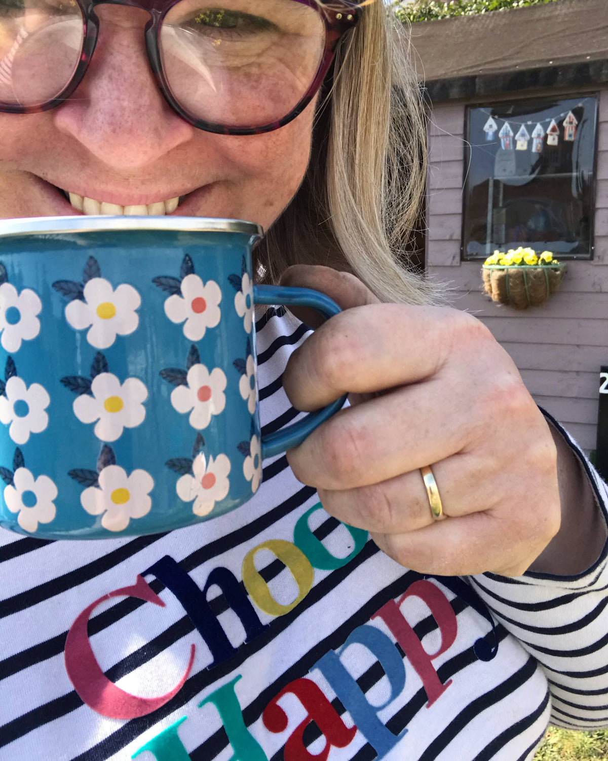 Retro Floral Enamel Camping Mug | Ocean Blue | Enamelware