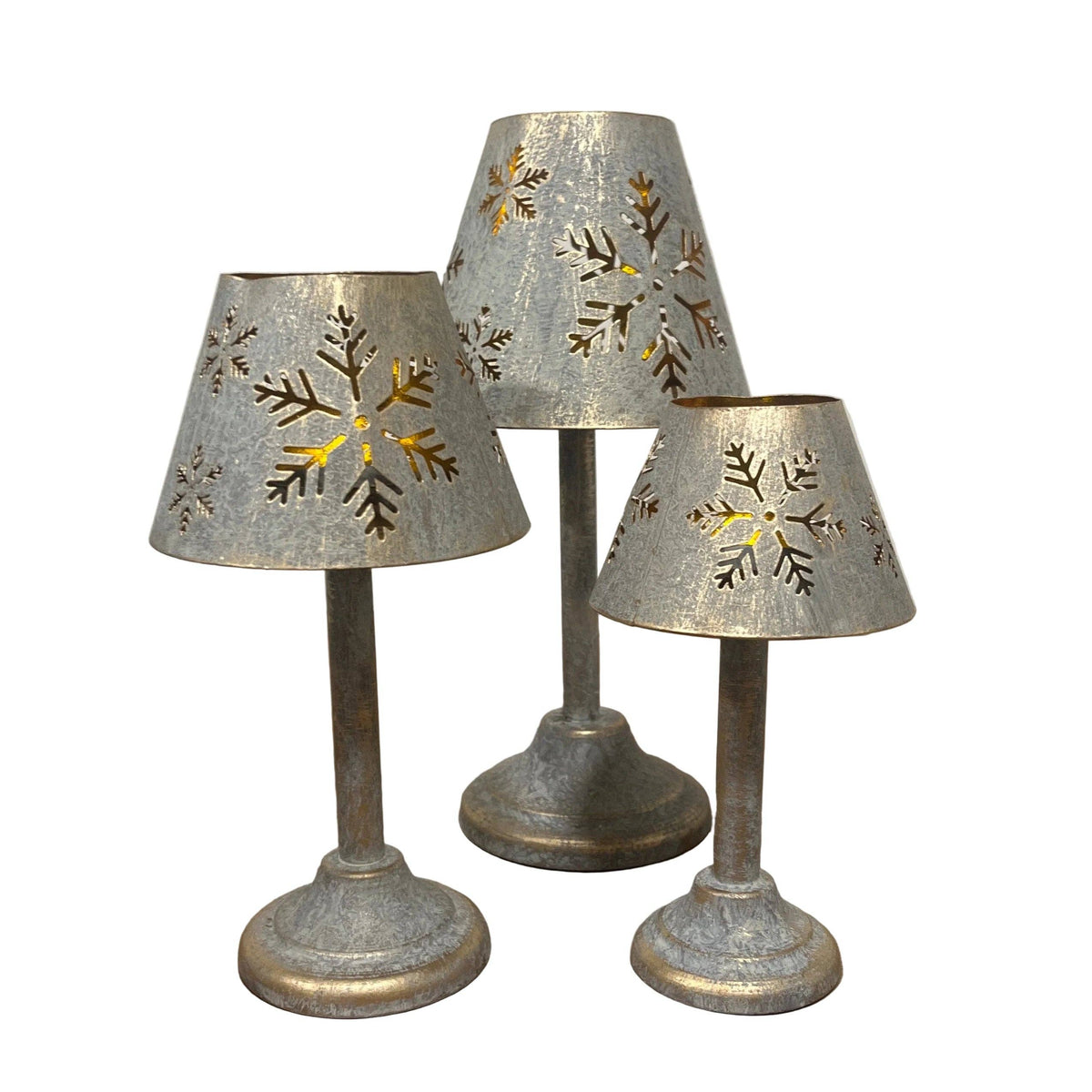 Set Of 3 Snowflake Tea Light Lamps Gold