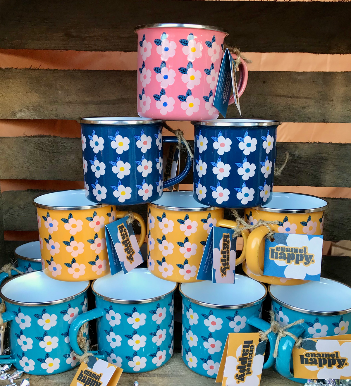 Retro Floral Enamel Camping Mug | Rose Pink | Enamelware