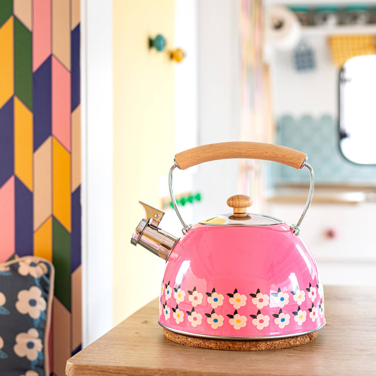 Whistling Kettle Stove Top | Tea Pot Pink Colourful Home