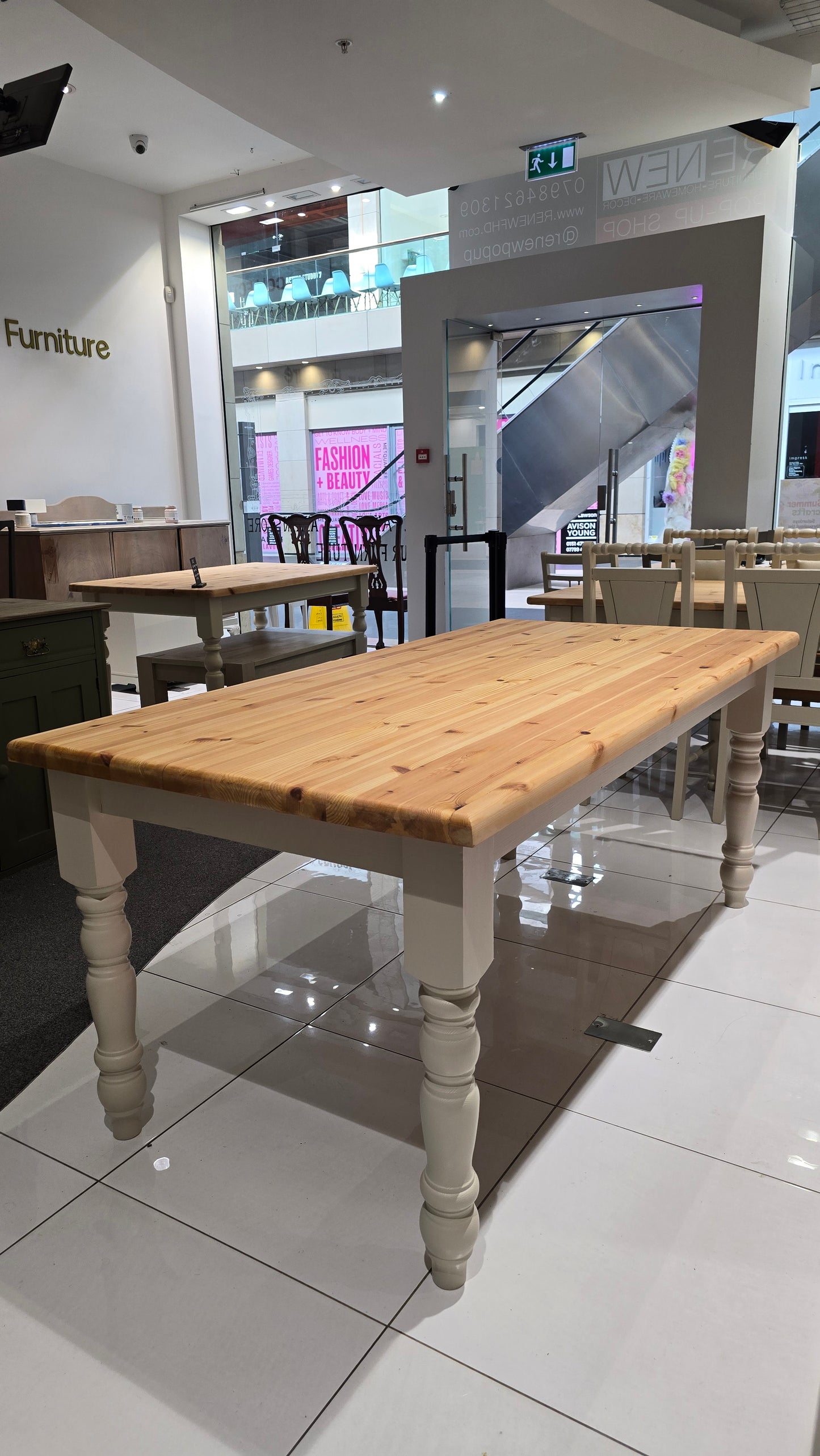 Pine dining table and Six chairs