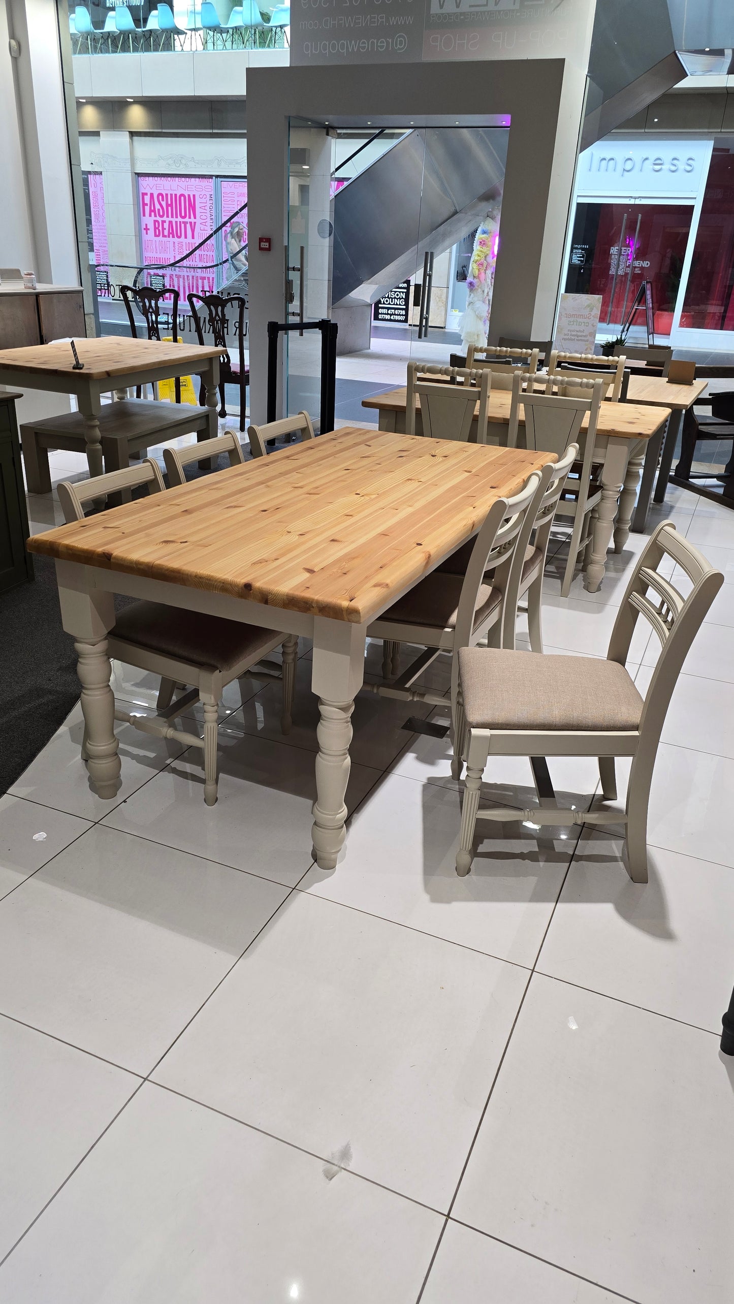 Pine dining table and Six chairs