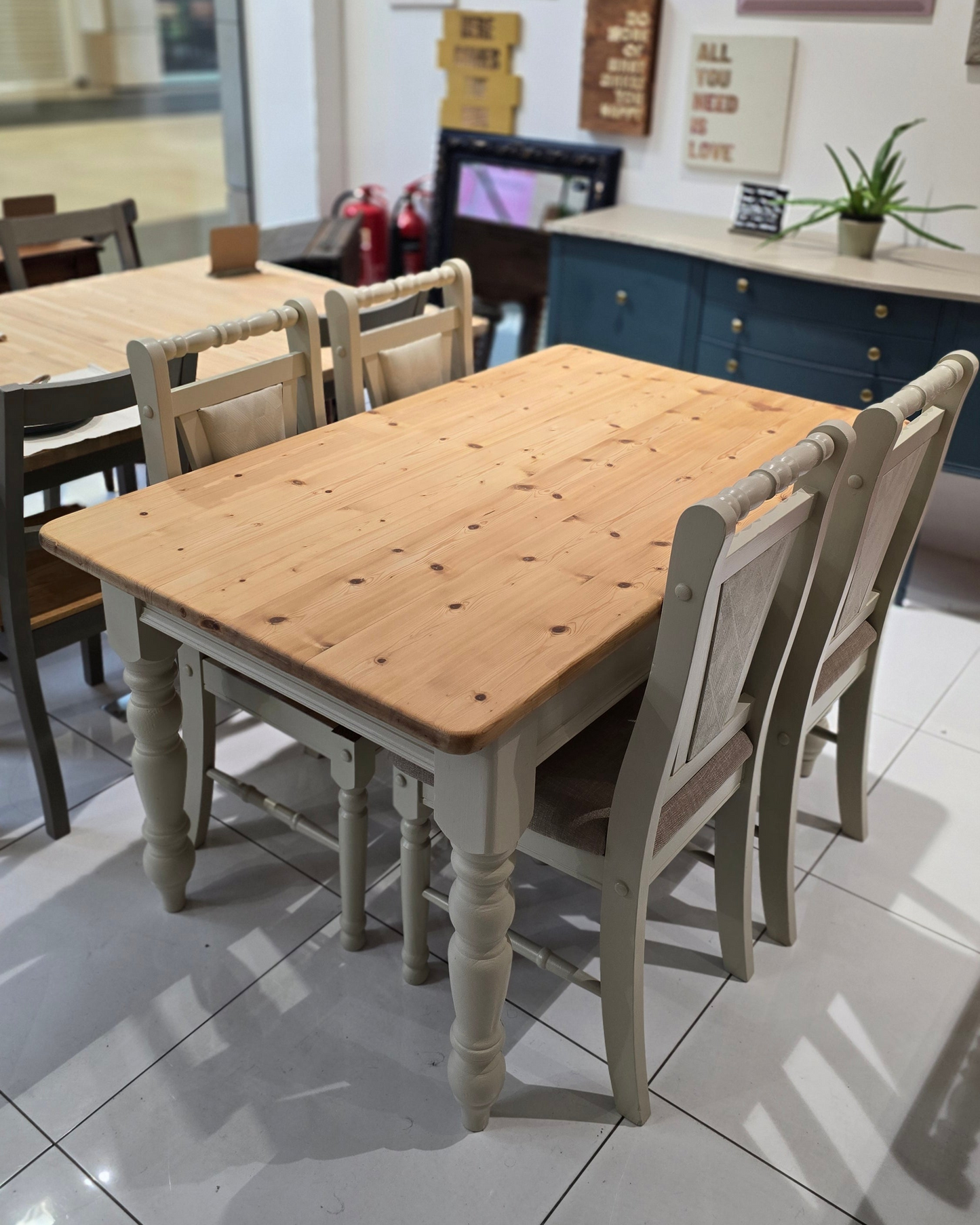 Pine dining table and 4 chairs