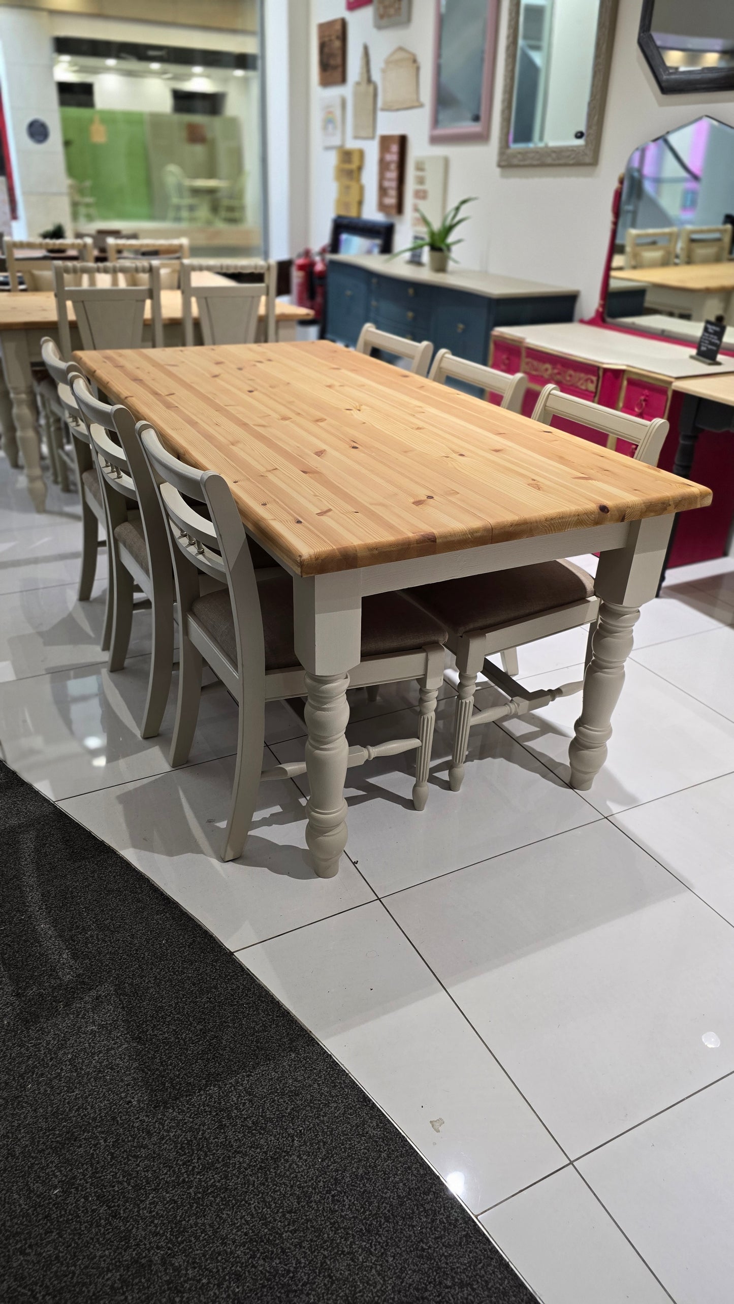 Pine dining table and Six chairs