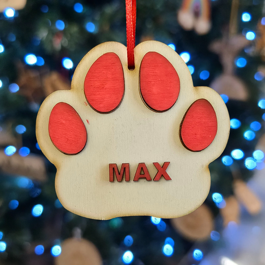 Personalised Dog paw bauble Christmas Decoration